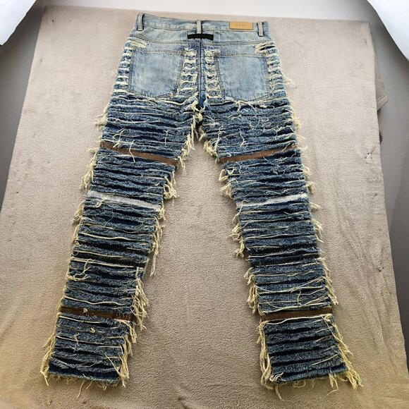 Mnml Men's Jeans Size 33 Distressed Frayed Denim Cotton Blue - Picture 16 of 16